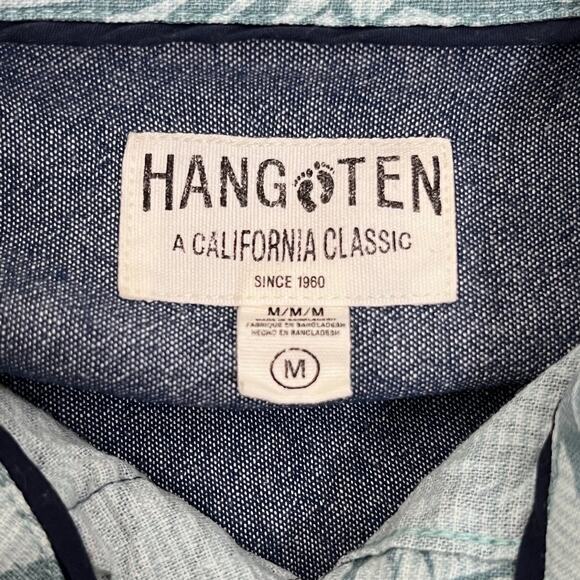 Hang Ten Button Up Shirt Mens Medium Short Sleeve‎ Linen Tropical Cabana Resort - Picture 12 of 14